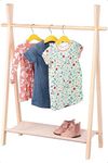 idooka Kids Pine Wood Clothes Rails for Girls, Boys & Baby Nursery - Mini Coat Stand w/Canvas Shoe Rack - Childrens Wardrobes for Bedroom Storage