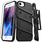 Zizo Bolt Series Compatible with iPhone 8 Case Military Grade Drop Tested with Tempered Glass Screen Protector, Holster iPhone 7 case Black