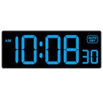 Soobest Digital Wall Clock with Seconds, Electric Clock Plug Auto DST Dimmer LED Large Display 11.5 Inches (Blue)