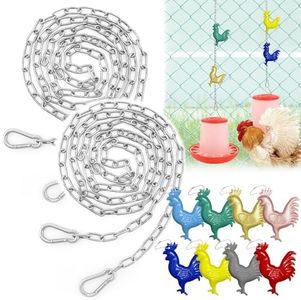 2 Pack 5 Ft Hanging Chain with 4 Chain Hooks 8 Chicken Coop Signs for Chicken Feeders, Stainless Steel Metal Small Chain For Chiken Bird Coop Accessories Feeders Waterer Plant Hooks Hold Up 13 Lbs