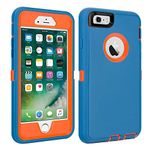 iPhone 6/6S Case Shockproof High Impact Tough Rubber Rugged Hybrid Case Silicone Triple Protective Anti-Shock Shatter-Resistant Mobile Phone Case for iPhone 6/6S 4.7"(Blue-Orange)