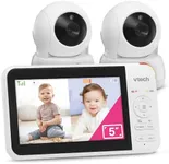 VTech VM924-2 Remote Pan-Tilt-Zoom Baby Monitor with 2 Cameras & Audio,5" LCD Screen,Up to 17Hrs Video Streaming&31Hrs Battery for Audio,Night Vision,1000ft Range,Soothing Sounds,Temperature Sensor