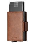 VULKIT Credit Card Holder RFID Blocking Leather Automatic Pop Up Wallet Money Clip Wallet Double Card Case for Men and Women