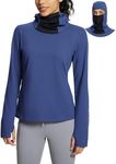 baleaf Women's Running Hiking Gear Ski Mask Long Sleeve Cowl Neck Thermal Tops Cold Weather Turtleneck Blue XL
