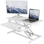 VIVO Height Adjustable 81cm Stand Up Desk Converter, Quick Sit to Stand Tabletop Dual Monitor Riser Workstation, White, DESK-V000SW