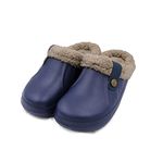 VRITRAZ Women Men Fur Lined Clogs Winter Garden Shoes Warm House Slippers Indoor Outdoor Mules (UK-8, Blue)