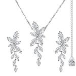 SWEETV Marquise Wedding Jewelry Set for Bride Bridesmaids, Silver Bridal Jewelry Set for Wedding, Cubic Zirconia Crystal Necklace Earrings Set for Women