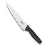 Victorinox Swiss Made Stainless Steel Chef Knife, Standard Line, 19 cm Stamped Carving Knife with Straight Edge and Pointed Tip for Home and Professional Use, Black, Swiss Made | 5.1903.19B