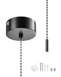 DoRight Bathroom Light Pull Cord Switch Ceiling Mounted Round Ceiling Pendant Light Switch Fitting Kit with Chain Kit Bathroom Accessories 150cm Cord Pull String Cylinder, Black