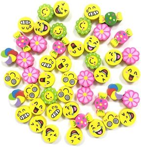 HAIKING Mini Pencil Erasers, 50 Pcs Smiling Face Mini Erasers for Schools, Office, Homework, Painting (Multi Style)