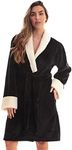 Just Love Solid Kimono Robes for Women, Black Sherpa, Small