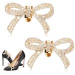 MAYCREATE 2Pcs Shoe Charms Luxurious Rhinestone Bow Shoe Charms Alloy Bow Shoe Charms Detachable Clip On Bow Charms For High Heels,Silver