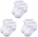 Durio Newborn Socks Girl White Super Soft Newborn Girl Sock Lace Ruffle Sock Baby Girl Socks B White & White & White 3-12 Months
