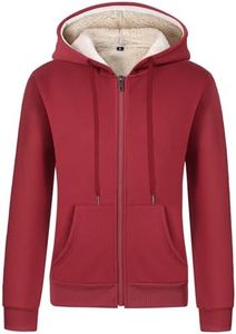 Gihuo Women's Sherpa Lined Hooded Sweatshirt Zip Up Winter Warm Hoodie Comfy Hooded Fleece Jacket (US, Alpha, Small, Regular, Regular, Wine)
