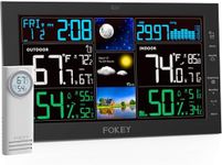 FOKEY Weather Station Wireless Indoor Outdoor, Indoor Outdoor Thermometer Wireless, Home Atomic Clock Weather Stations, Temperature Humidity Barometer Inside Outside Thermometers, Black with 1 Sensor
