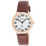 Ravel Women's Easy Read Watch with Big Numbers - Brown/Rose Gold Tone/White Dial