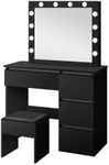 ALFORDSON Dressing Table Stool Set Makeup Vanity Desk with Mirror Lights in 3-Colour 12 LED Bulbs Chair and Large Storage Drawer, Vanity Table Dresser Organiser for Women Bedroom Dressing Room (Black)