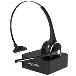 Trucker Bluetooth Angteela Headset with Microphone, Wireless Cell Phone Headset with Noise Canceling Mic Charging Base Mute Function for Home Office Call Center Skype