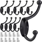 GlazieVault Black Coat Hooks for Wall - Zinc Alloy Coat Racks(10 Pack) - Heavy Duty Coat Hooks Wall Mounted - Premium Design Rust Free Door Hooks for Hanging (Black Hooks Pack 10)