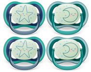 Philips Avent Ultra Air Pacifier 6-18m, Sleeping Star/Sleeping Moon, Nighttime, 4 pack SCF376/08