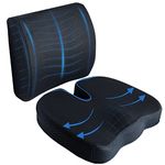 ABN Finest Lumbar Support Cushions - Office Chair Back Support Set with Memory Foam Seat Pillow - Desk, Armchair, Car Seat Cushion for Back Pain, Posture Correction - Black