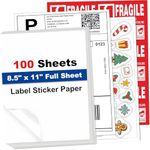 Full Sheet Label Sticker Paper, 8.5" x 11" White Matte Label Shipping Labels for Laser & Inkjet Printer, Printable Full Page Address Sticker Labels (100 Labels, 100 Sheets)