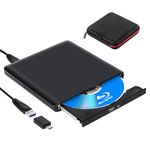 External Blu-ray DVD Drive, USB 3.0 Type-C Blu-ray Burner Writer Slim 3D BD CD/DVD Blu Ray Drives for Laptop PC Windows 11/10 Mac MacBook Pro Air iMac Apple