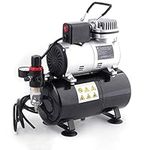 Timbertech Professional Piston Airbrush Compressor with Cooling Down Fan ABPST08 Airbrush Mini Compressor Oil-Less Quiet Spraying Air Compressor with Tank 220-240V