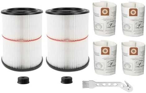 MZY LLC 2 Pack 17816 Filter for Craftsman Shop Vac Filter Cartridge Filter Replacement with 4 Pcs CMXZVBE38749 General Purpose Shop Vacuum Dust Collection Bags for 16 and 20 Gallon Shop Vacuums