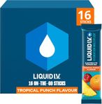 Liquid I.V. Hydration Multiplier Electrolyte Powder Mix, Tropical Punch Flavour, Electrolytes with 7 Vitamins & Minerals for Fast Hydration & Energy, Vegan and Gluten Free, 16 Sachet Sticks