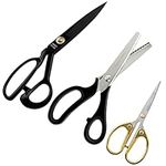 Handi Stitch Zig Zag Pinking Scissors, Dressmaking Tailor Shears and Embroidery Scissors Set - Heavy Duty Stainless Steel Sharp Professional Sewing Scissors for Leather, Fabric & Clothes