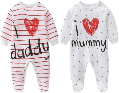 AOMOMO Baby Clothes Newborn Bodysuits I Love Daddy Mummy Romper Set, Cotton Footed Pajamas for Baby Boys and Girls (Newborn)