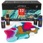 ARTEZA Acrylic Pouring Paint kit, 60 Milliliter Bottles, 32 Assorted Colors, High Flow Acrylic Paint, No Mixing Needed, for Pouring on Different Surfaces