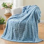 NEWCOSPLAY Super Soft Throw Blanket Blue Premium Silky Flannel Fleece 3D Heart Checkered Lightweight Bed Blanket All Season Use (Blue Heart, Throw(50"x70"))