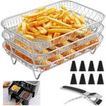 Air Fryer Rack for Ninja Air Fryer 3 Layer Air Fryer Accessories Af300uk Stacking Bacon Racks Rectangular Stainless Steel Dehydrator Rack with 8 Feet 1 Clip for Double Basket Air Fryer Oven