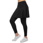 Xioker Women Skirts with Leggings,Athletic Skorts Leggings with Pockets,Capris Skirted Leggings for Tennis Golf(Black Full Length S)