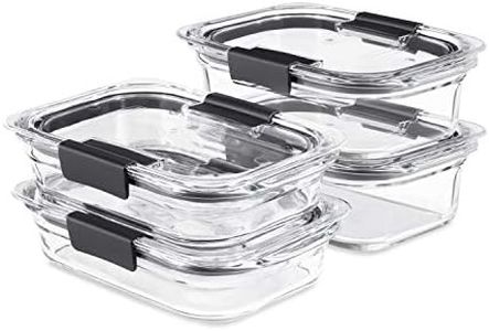 Rubbermaid Brilliance Glass Food Storage Set of 4 containers, 8 Total Pieces (4 containers + 4 lids) for Lunch, Meal Prep, and Leftovers, Dishwasher and Oven Safe, Clear/Grey