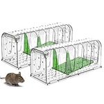 2 Pack Humane Mouse Trap No Kill, Mouse Traps Indoor Outdoor, Catch and Release, Reusable Mice Traps, Easy to Set and Safe for Family and Pets (Transparent with A Little Green)