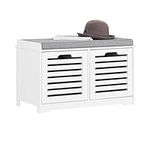 SoBuy® White Storage Bench with 2 Drawers & Removable Seat Cushion, Shoe Cabinet Shoe Bench, FSR23-K-W