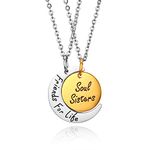 JewelryWe 2PCS Friendship Necklaces Best Friends/Couples Necklace "friends for like/soul sisters"Engraving Stainless Steel Moon Round Pendant Chain,Silver/Gold