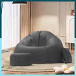 ComfyBean Bag with Beans Filled 4XL Bean Bag Sofa with Free Cushion and Footrest - Official : ComfortCloud Combo (Matching Color : Regular, Dark-Grey)