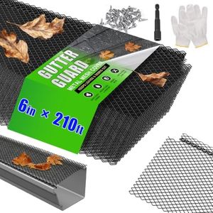 210FT Lock-in Gutter Guards, 6 Inch Leaf Filter Heavy Duty Steel Micro Mesh Gutter Screen Covers with Zip Screws Hex Wrench Fit 4/5/6 Inch K-Style Guard for Roof Snap-On Easy Installation (70 PCS)