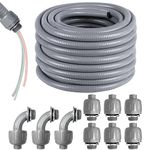 1/2inch 50ft Electrical Conduit Kit, Flexible Non-Metallic Liquid Tight Electrical Conduit, Flexible Conduit with 6 Straight and 3 Angle Fittings, Not Include 10-AWG 3 Colour Wire (1/2" Dia)