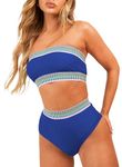 Dokotoo Women's Bikini Sets 2 Pieces High Waist Color Block Bandeau Tankini Cami Halter Womens Swimsuits 2024 Ladies Swimming Costumes Swimwear Cheeky Bathing Suits Blue S