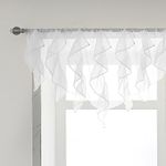 PearAge Ruffled Voile Semi Sheer Curtain Valance, Kitchen Living Room Shabby Chic Ruffle Valance Curtains, Girls Daughters Bedroom Cascade Window Valance 52x26 Inches (White-Triangle)