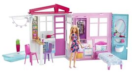 Barbie Doll and Dollhouse, Portable 1-Story Playset with Pool and Accessories, for 3 to 7 Year Olds, GWY84