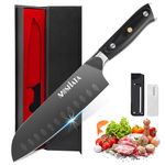 MOSFiATA 7" Santoku Knife Sharp Chef Knife, Titanium Plated Kitchen Cooking Chopping Knife, German High Carbon Stainless Steel EN.4116 with Knife Cover, Micarta Handle and Gift Box