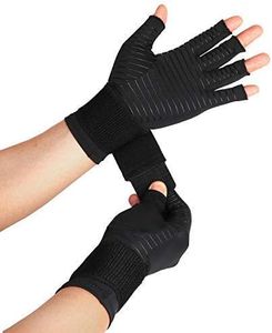 Thx4COPPER Compression Arthritis Gloves with Strap – Copper Infused – Fingerless Glove Hand Wrist Support for Carpal Tunnel, Arthritis, RSI, Tendonitis, Hand Pain Relief – Men/Women Pair，S&M