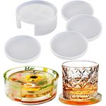 HASTHIP® 5pcs Coaster Resin Moulds Set Silicone Coaster Storage Box Mould, Silicone Epoxy Pouring Mould for DIY Art Craft Coasters