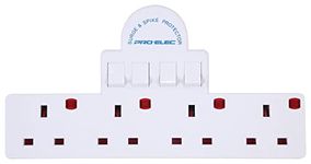 Pro-Elec 13 A 4 Way Switched Adaptor with Surge Protection - White